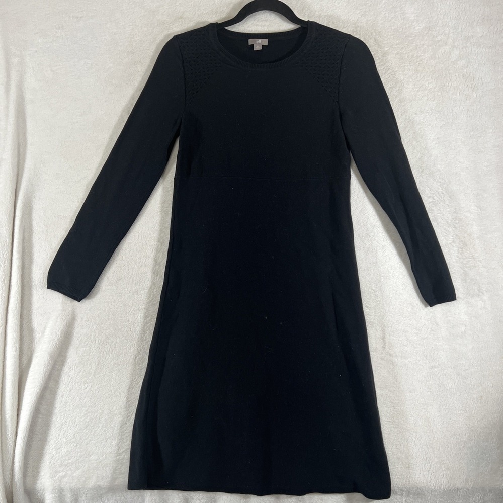 J. JILL Knit Midi Sweater Dress Sz XS Black Cotton Blend L/S Casual Cozy Fall
